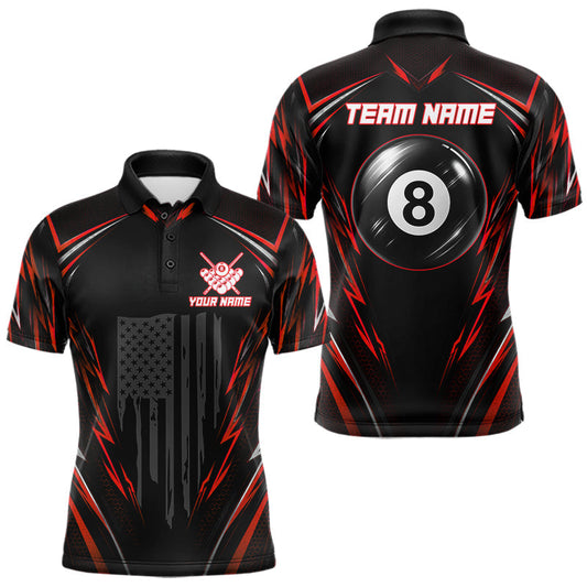 Maxcorners Custom Black And Red US Flag Patriotic Billiard Shirts For Men, Light 8 Ball Pool Billiard Jersey
