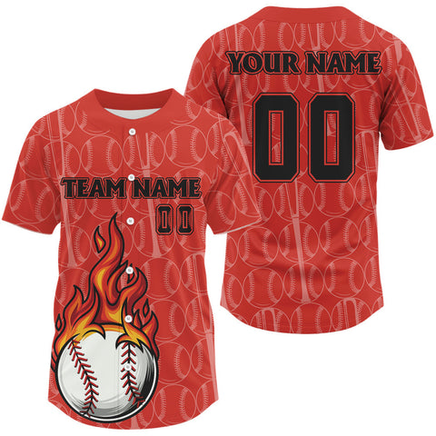 Maxcorners Custom Red Flames Baseball Ball Jersey For Men Personalized Youth Baseball Shirt LM1809