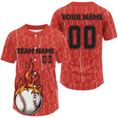 Maxcorners Custom Red Flames Baseball Ball Jersey For Men Personalized Youth Baseball Shirt LM1809