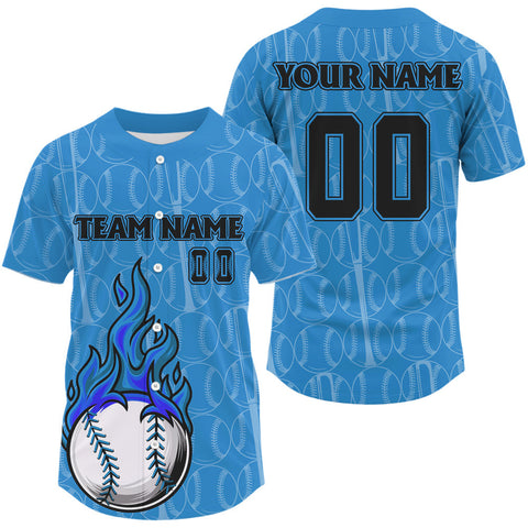 Maxcorners Custom Blue Flames Baseball Ball Jersey For Men Personalized Youth Baseball Shirt LM1809