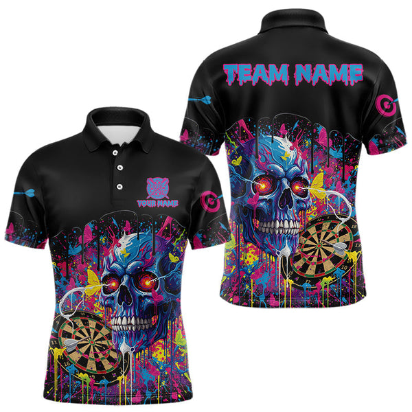 Maxcorners Custom Butterfly Skull Splatter Dartboard Men Darts Polo Shirt Colorful Dart Jerseys TU0411