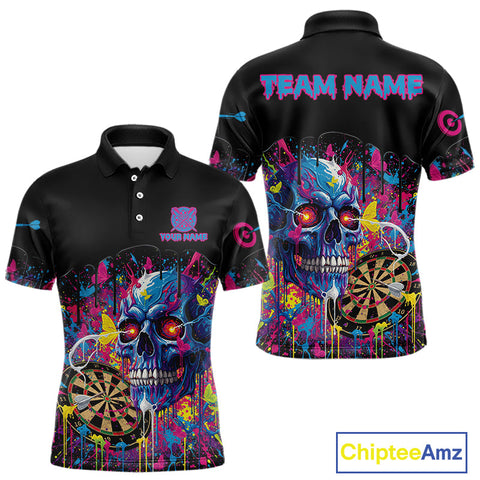 Maxcorners Custom Butterfly Skull Splatter Dartboard Men Darts Polo Shirt Colorful Dart Jerseys TU0411