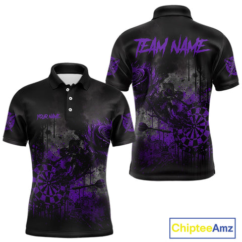 Maxcorners Custom Purple Splatter Rose Dartboard Grunge Darts Polo Shirt For Men Outfit Dart Jerseys TU0411