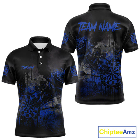 Maxcorners Custom Blue Splatter Rose Dartboard Grunge Darts Polo Shirt For Men Outfit Dart Jerseys TU0411