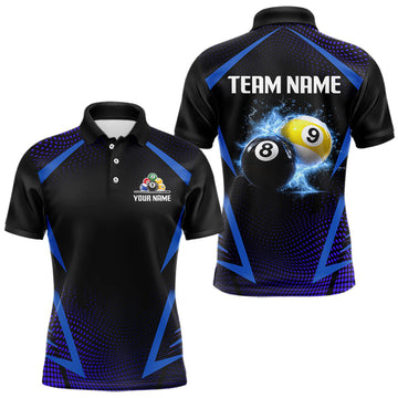 Maxcorners Custom 8 Ball & 9 Ball Mens Billiard Shirt Personalized Thunder Blue Billiard Tournament Jerseys LM1307