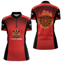 Maxcorners Red Flaming & Smoke Dartboard Men's Darts Shirt - Custom Name For Darts Jersey MT1006