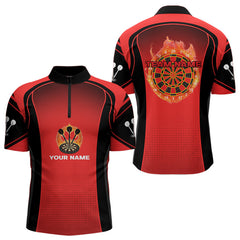 Maxcorners Red Flaming & Smoke Dartboard Men's Darts Shirt - Custom Name For Darts Jersey MT1006