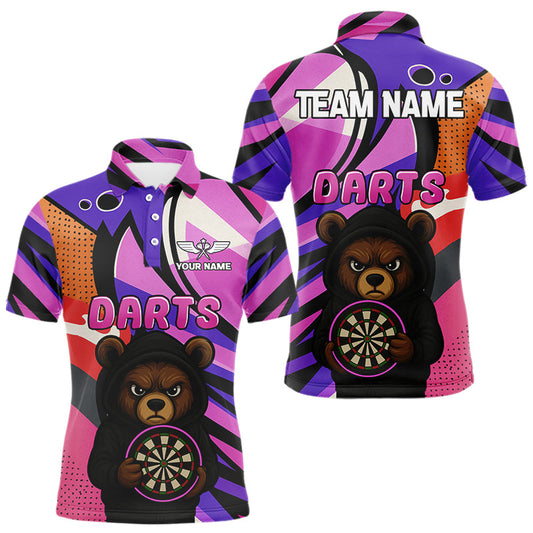 Maxcorners Bear Hoodie Funny Men's Dart Shirt Colorful Dart Team Shirt - Custom Name Players