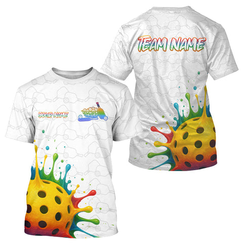 Maxcorners Men's Colorful Pickleball T-Shirt Personalized Splashed Drip 3D Pickleball For Fan LM0803