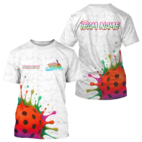 Maxcorners Men's Colorful Pickleball T-Shirt Personalized Splashed Drip 3D Pickeball For Fans  3 LM0803