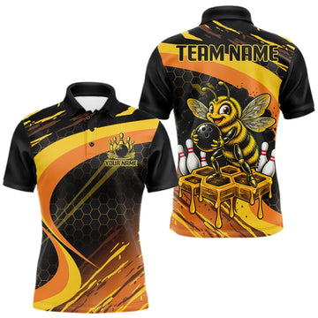 Maxcorners Personalized Honey Bee Bowling Polo 1/4-Zip For Men Custom Funny Bee Bowling Tournament Jersey LM0410