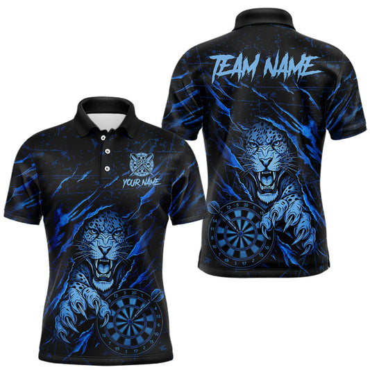 Maxcorners Blue Grunge Funny Tiger Men Dart Polo & 1/4-Zip Shirt Custom Name Tiger Dart Jersey For Darters LM0404