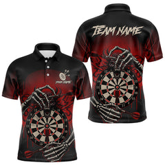 Maxcorners Custom Devil Skeleton Red Dripping Dartboard Men Darts Polo Shirt Outfits Dart Jerseys MT0811
