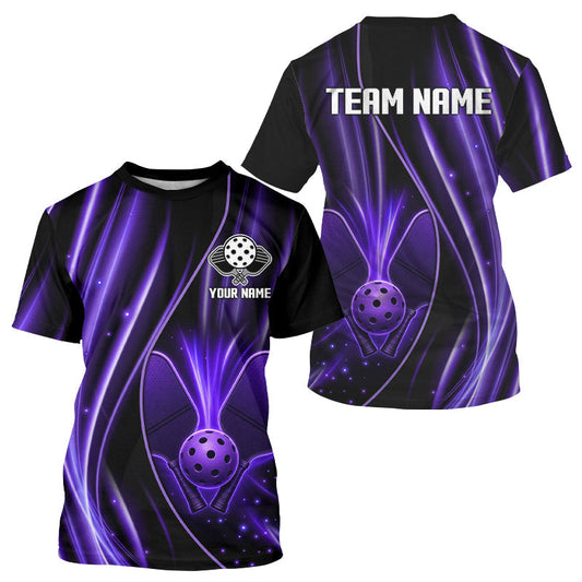 Maxcorners Purple And Black Light Pickleball Ball & Paddles Mens Shirt Custom Best Pickleball Team Clothing LM0106