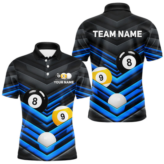 Maxcorners Black And Blue 8 Ball & 9 Ball Pool Polo 1/4-Zip Shirts For Men Custom Billiard Tournament Jerseys LM0607