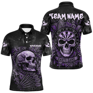Maxcorners Purple Graffiti Grunge Skull Darts Shirt For Men Custom Name & Team Skull Dart Outfit Jerseys LM0410