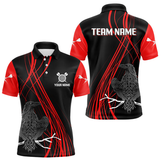 Maxcorners Custom Red Lines Celtic Raven Dart Arrows Dart Shirt For Men, Dart Team Jerseys