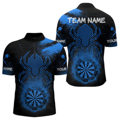 Maxcorners Blue Spider Men's Grunge Darts Shirt Smoke Dartboard - Custom Name For Darts Jersey LM1506