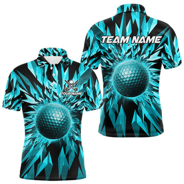 Maxcorners Icy Blue Geometric Mens Golf Polo Shirt Customize Golf Gifts For Men Golf Team Attire