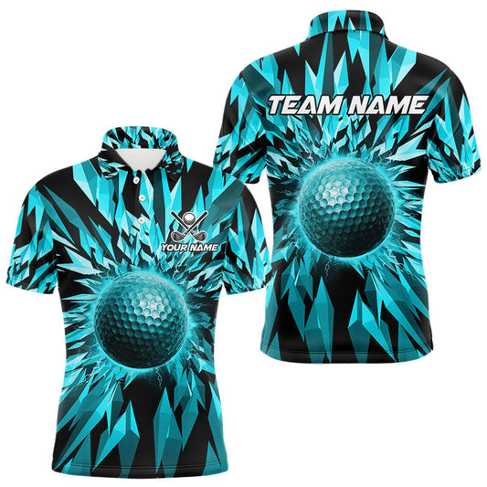 Maxcorners Icy Blue Geometric Mens Golf Polo Shirt Customize Golf Gifts For Men Golf Team Attire