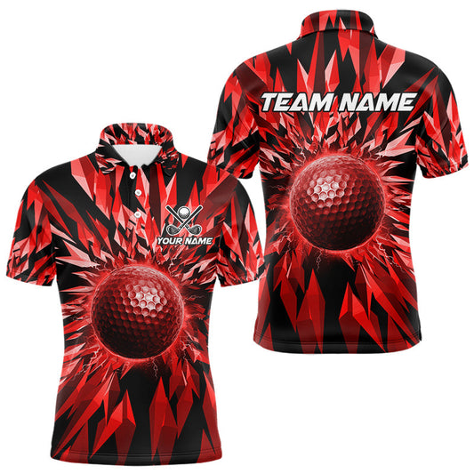 Maxcorners Icy Red Geometric Mens Golf Polo Shirt Customize Golf Gifts For Men Golf Team Attire