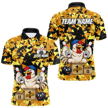 Maxcorners Custom Winner Rooster Gold Geometric Bowling Shirt For Men Funny Bowling Polo & 1/4 Zip Bowling Team Shirt LM0609