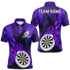 Maxcorners Custom Purple Flaming White Dartboard Dart Polo Shirt For Men Outfits Dart Jerseys LM0910