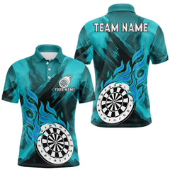Maxcorners Custom Turquoise Flaming White Dartboard Dart Polo Shirt For Men Outfits Dart Jerseys LM0910
