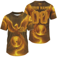 Maxcorners Personalized Baseball Jersey For Men Custom Flaming Phoenix With Baseball Team Shirt LM2608
