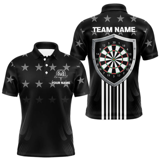 Maxcorners Black & Red US Flag Dartboard - Men's Patriotic Darts Shirt - Custom Name For Players
