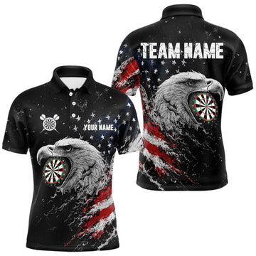 Maxcorners Custom US Flag Dartboard Eagle Polo Quarter-Zip Darts Shirt For Men, Patriotic Dart Tournament Jersey