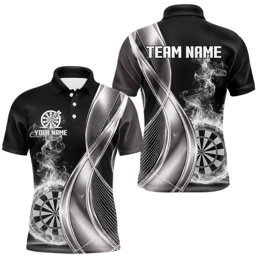 Maxcorners Black And Silver Darts 1/4-Zip Shirts For Men Custom White Smoke Dartboard Dart Team Jerseys LM0901