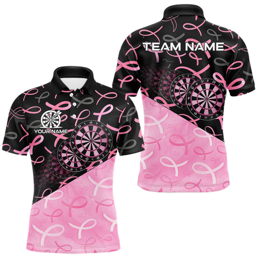 Maxcorners Pink Black Ribbon Blur Dartboard Custom Breast Cancer Awareness Dart 1/4-Zip Team Shirt For Men LM0901