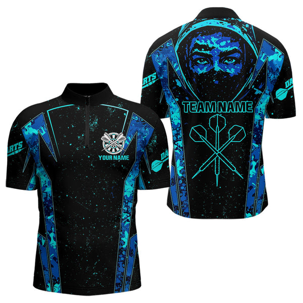 Maxcorners Blue And Black Strike Ninja Men's Funny Darts Team Shirt - Custom Name For Players LM2206