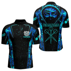 Maxcorners Blue And Black Strike Ninja Men's Funny Darts Team Shirt - Custom Name For Players LM2206