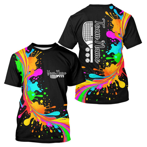 Maxcorners Personalized Colorful Pickleball T-Shirt Splashed Pickleball For Men, Pickleball Gifts MT0708