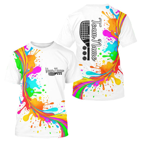 Maxcorners Personalized Colorful Pickleball T-Shirt Splashed Pickleball For MenPickleball Gifts MT0708