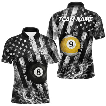 Maxcorners Smoke US Flag Patriotic Billiard Shirt For Men Custom Cracked 8 Ball & 9 Ball Pool Team Jerseys LM0409