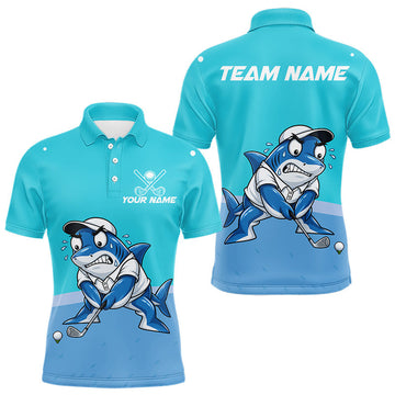 Maxcorners Custom Blue Funny Shark Mens Golf Polo Shirt Personalized Crab Golfer Golf Team Golf Apparel