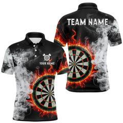Maxcorners Custom White Smokes Red Flames Dartboard Dart Men Polo Jerseys Dart Team Shirt TU1410