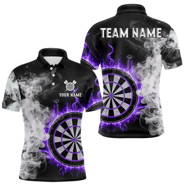Maxcorners Custom White Smokes Purple Flames Dartboard Dart Men Polo Jerseys Dart Team Shirt LM2603