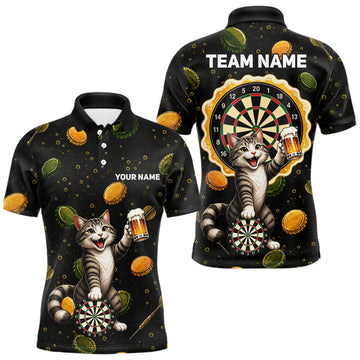 Maxcorners Beer And Cat Darts Custom Funny Mens Dart Polo Quarter-Zip Shirt Dart Uniforms Team Jersey LM1406