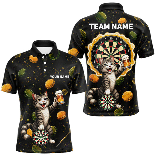 Maxcorners Beer And Cat Darts Custom Funny Mens Dart Polo Quarter-Zip Shirt Dart Uniforms Team Jersey LM1406