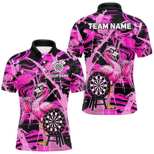 Maxcorners Funny Flamingo Mens Dart Shirt Custom Pink Splatter Dart Team Uniforms, Gifts For Dart Players LM1406