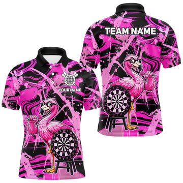 Maxcorners Funny Flamingo Mens Dart Shirt Custom Pink Splatter Dart Team Uniforms, Gifts For Dart Players