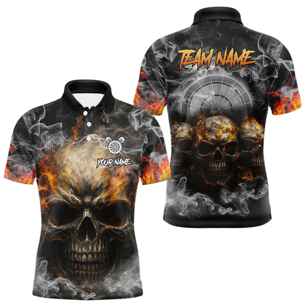 Maxcorners Smoke Skull Darts Grunge Men's Darts Polo Shirt - Custom Name For Players  LM1307