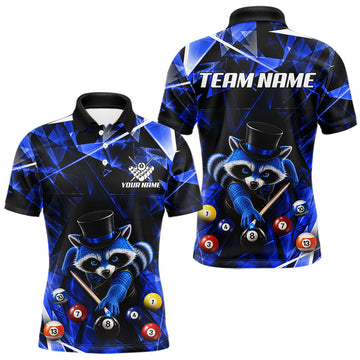 Maxcorners Funny Raccoon 8 Ball Billiard Shirt For Men Custom Blue Broken Glass Pool Polo & 1/4 Zip Jersey LM1307