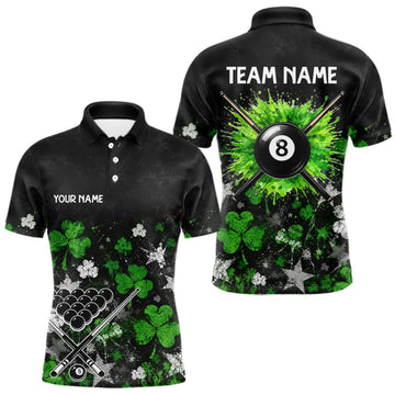 Maxcorners Custom Grunge Star Green Shamrock St Patrick Billiard Shirts For Men Splatter 8 Ball Pool Team Shirts LM0409