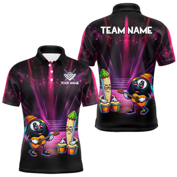 Maxcorners Funny Chill 8-Ball Pool Polo Quarter-Zip Shirt For Men Custom Pink Musician Billiards Team Jersey LM0410