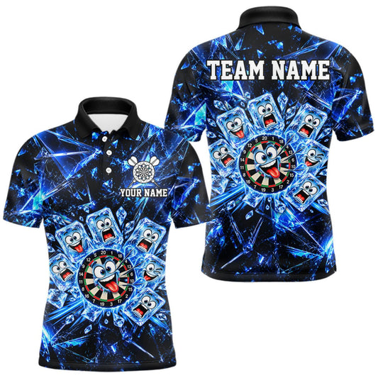 Maxcorners Blue Icy Darts Polo 1/4-Zip Shirt For Men Custom Funny Darts Team Tournament, Gift For Darters LM1910